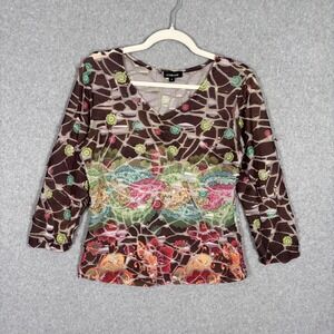 Vintage 90s Cubism Top Small Sheer Mesh Textured Abstract Artsy Mosaic Phoebe